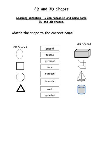 2d and 3d shape assessment worksheet teaching resources