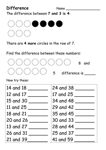Difference Worksheets | Teaching Resources
