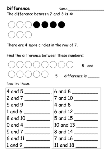 Difference Worksheets | Teaching Resources