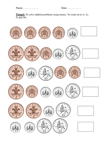 Addition of 2, 5, 10, 20 and 50 using money | Teaching Resources