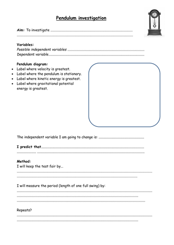 Pendulum investigation worksheet | Teaching Resources