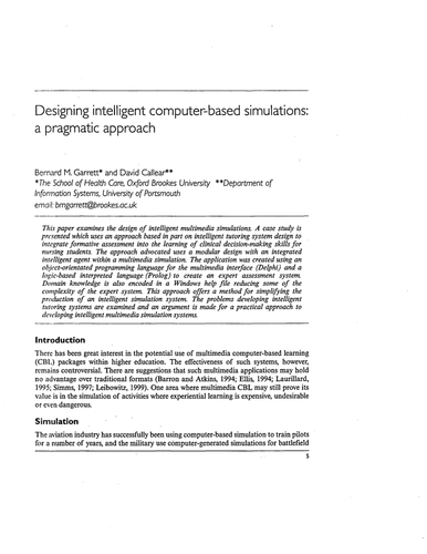 Designing intelligent computer-based simulations | Teaching Resources