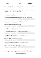 Worksheet Year 6 Spellings Aut001 cious words (with lead-in strokes 