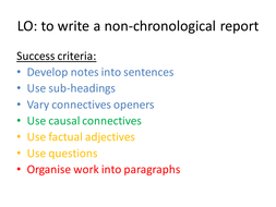 Non chronological report features ks2 picture