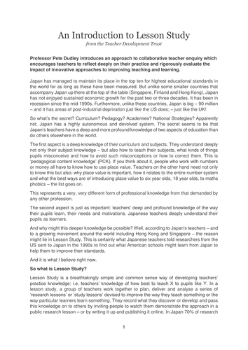 An Introduction to Lesson Study | Teaching Resources