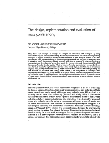 The design & implementation of mass conferencing | Teaching Resources