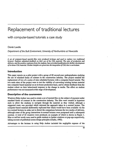 Replacement of traditional lectures: a case study | Teaching Resources