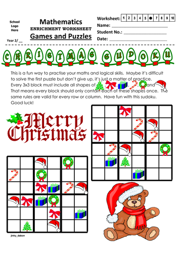 Christmas Themed Shape Sudoku 6x6 Teaching Resources