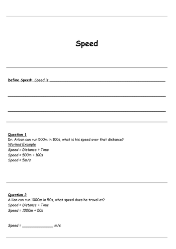 Speed Worksheets | Teaching Resources