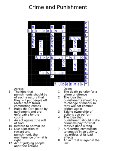 Crime and Punishment Crossword Teaching Resources