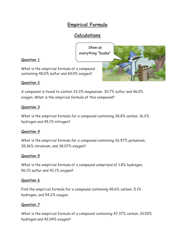 Empirical Formula Worksheet | Teaching Resources