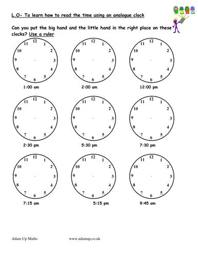 reading analogue clocks solve time word problems