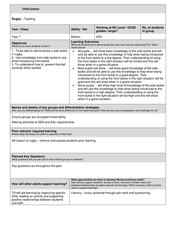 Yr 7 Rugby lesson plans | Teaching Resources