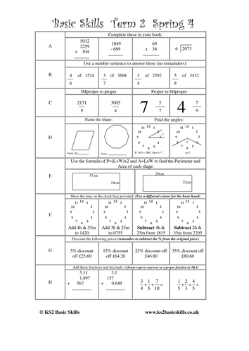 middle school math skills worksheet