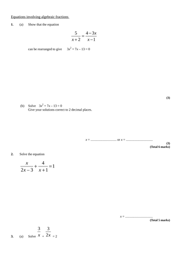Worksheets Algebraic Fractions Worksheet solving algebraic fractions by pixi 17 teaching resources tes green rtf