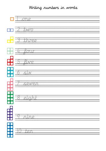 Writing Numbers 1 To 10 In Words Handwriting Teaching Resources