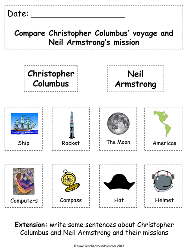 Christopher Columbus And Neil Armstrong Ks1 Lesson Plan Text And Worksheets Teaching Resources