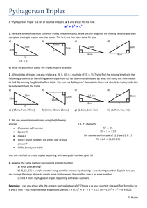 KS3 Pythagorean Triple problems by Tristanjones UK Teaching Resources