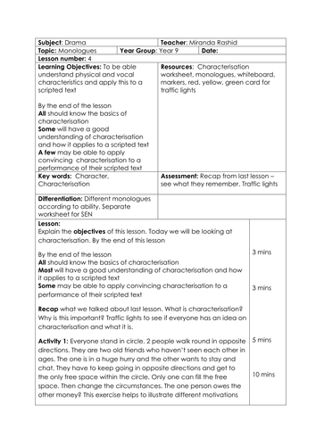 Monologue lesson plans | Teaching Resources
