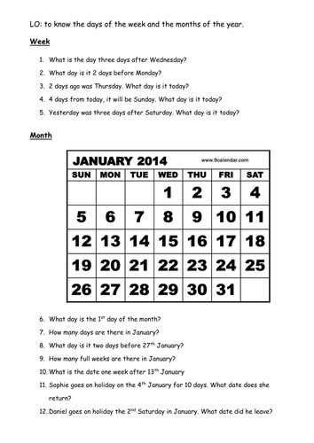 Calendar Worksheet by eleanorstanton - Teaching Resources ...