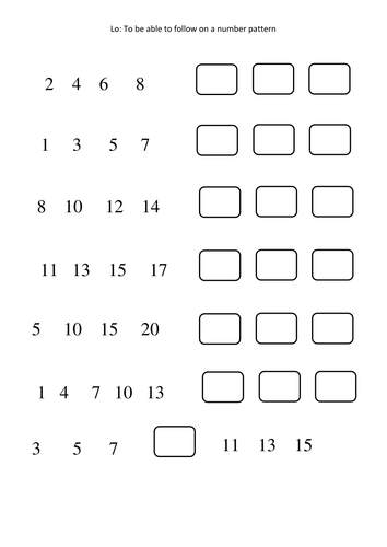 number patterns worksheets differentiated teaching resources