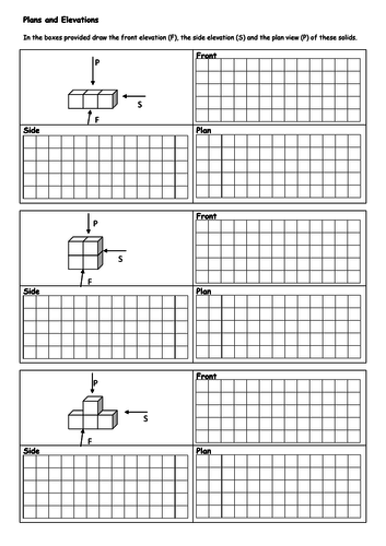 Drawing 3d shapes from plans and elevations worksheet image