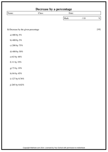 Decrease by a percentage | Teaching Resources