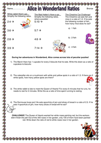 Ratios Alice In Wonderland Themed Activities Teaching Resources