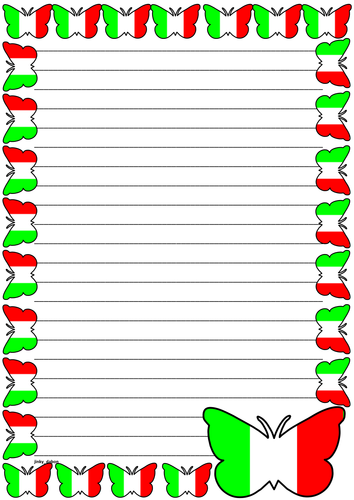 Italy Flag Themed Lined Paper and Pageborders