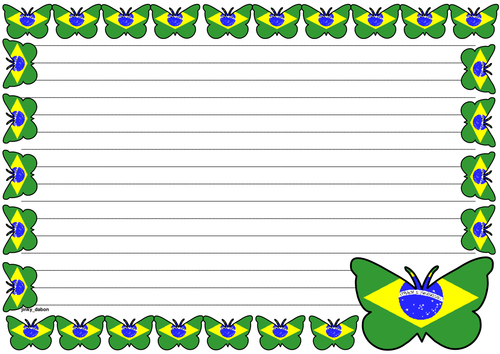 Brazil Flag Themed Lined paper and Pageborders