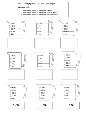 blank worksheet scales by  Teaching jugs slinwood Measuring scales. with