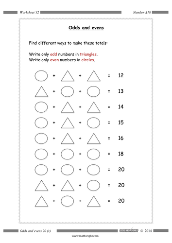 odds and evens 5 worksheets teaching resources