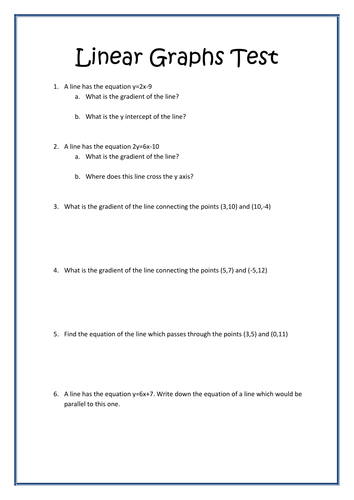 Linear Graphs Test | Teaching Resources