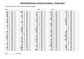 100 Question Multiplication Division Challenge 1 Teaching