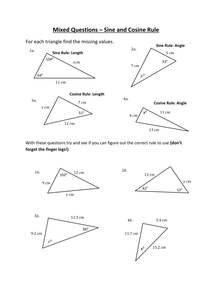 Sine and Cosine Rule Worksheet by HolyheadSchool - UK Teaching