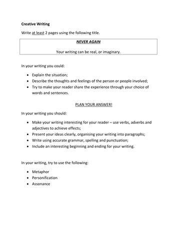 creative writing tasks year 8