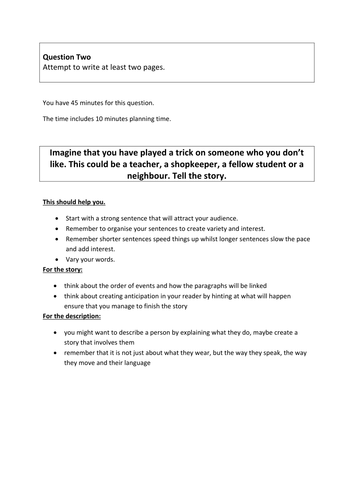 creative writing tasks tes