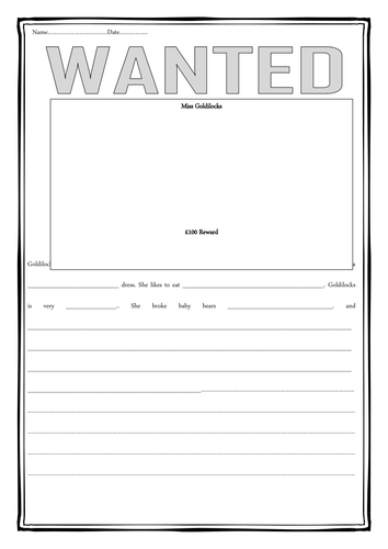 Goldilocks WANTED poster - Year 1 | Teaching Resources