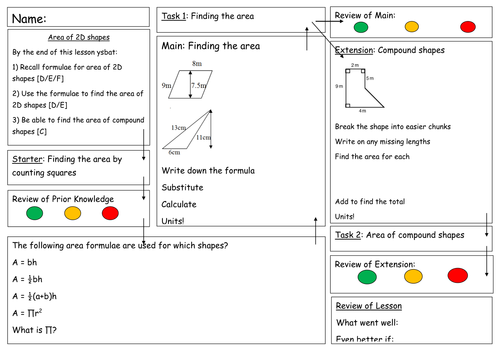 area of 2d shapes teaching resources