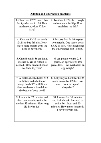 Addition and subtraction word problems by libbyminoli - Teaching