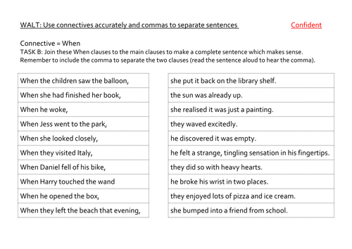 Connectives - When, 3 levels | Teaching Resources