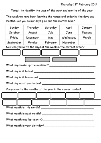 months of the year and days of the week worksheet by joop09 teaching