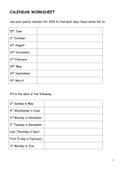 Calendar Worksheets | Teaching Resources