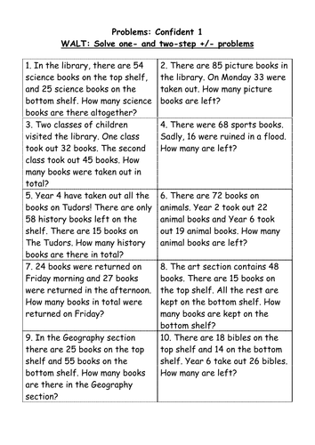 2-step addition and subtraction problems, 4 levels | Teaching Resources