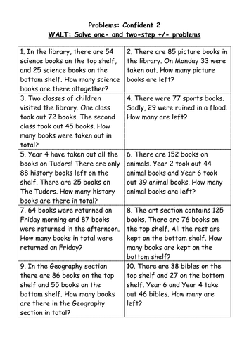 2 Step Addition And Subtraction Problems 4 Levels By