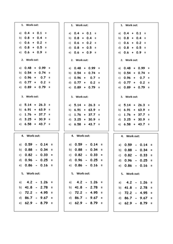 adding and subtracting decimals resources tes