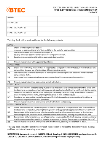 unit log2 Teaching  BTEC khughes09 by Log book Music  Unit 4