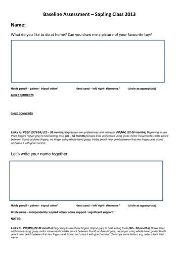 Baseline Assessment (entry to pre-school age 3-4)