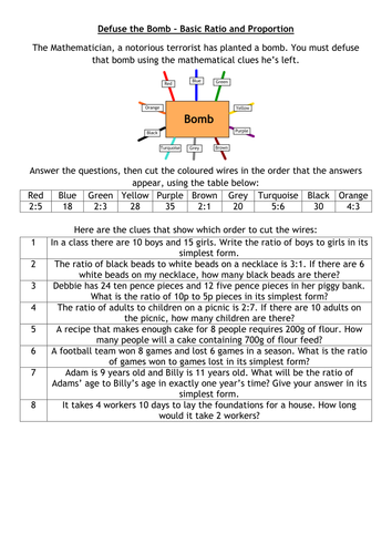 Defuse the Bomb - Simple Ratio and Proportion - Questions.docx