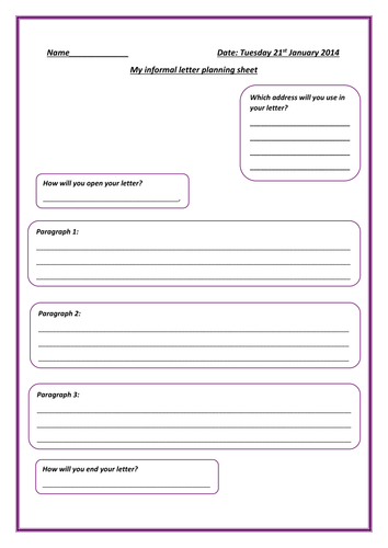 Letter Writing Planning Ks2